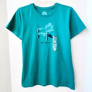 New Life Is Good Teal Blue/Green Beach Chair Short Sleeved Crew T Shirt Top S